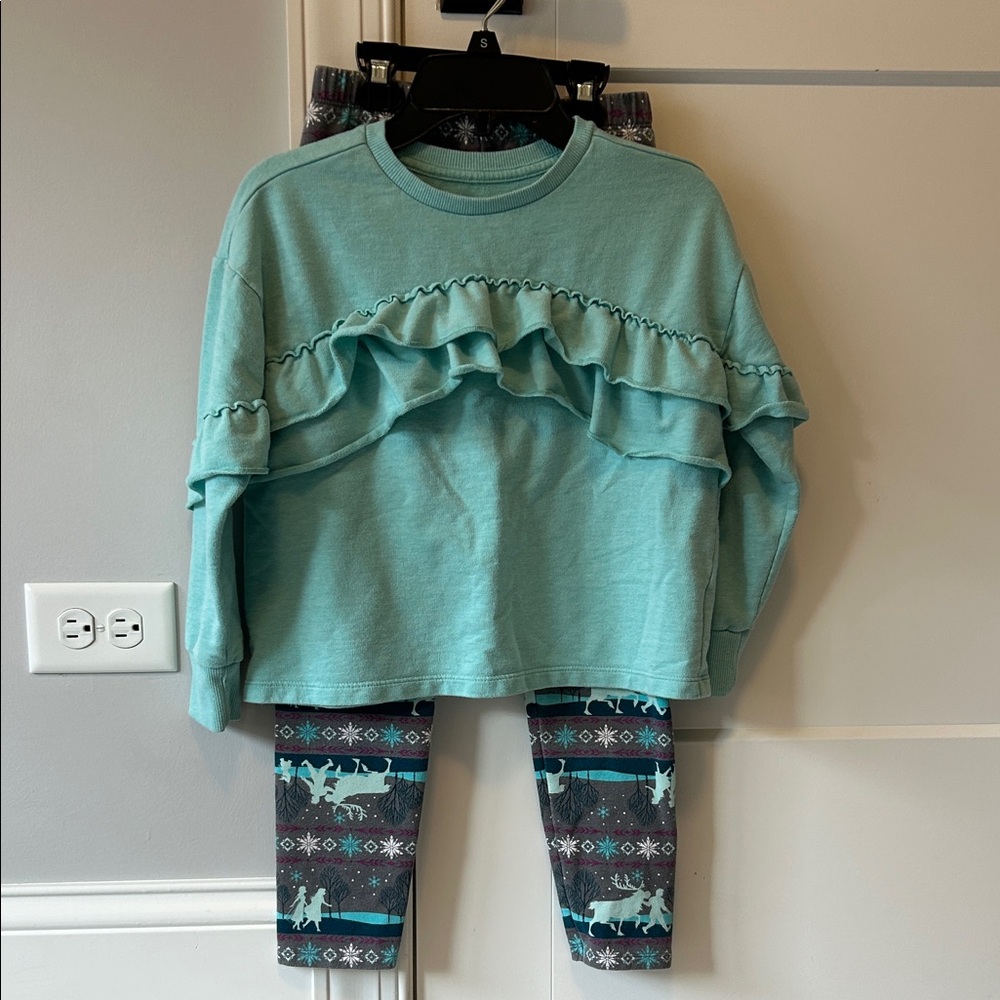 Frozen Soft Fleece Leggings with Matching Ruffle Mint Green Top